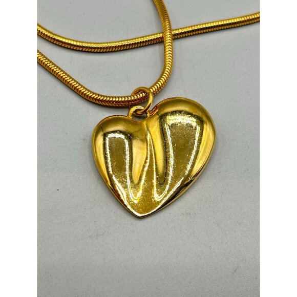 Vintage Carolee Heart Necklace 90s Long Snake Coil Chain Gold Tone Love Pendant - Picture 7 of 8